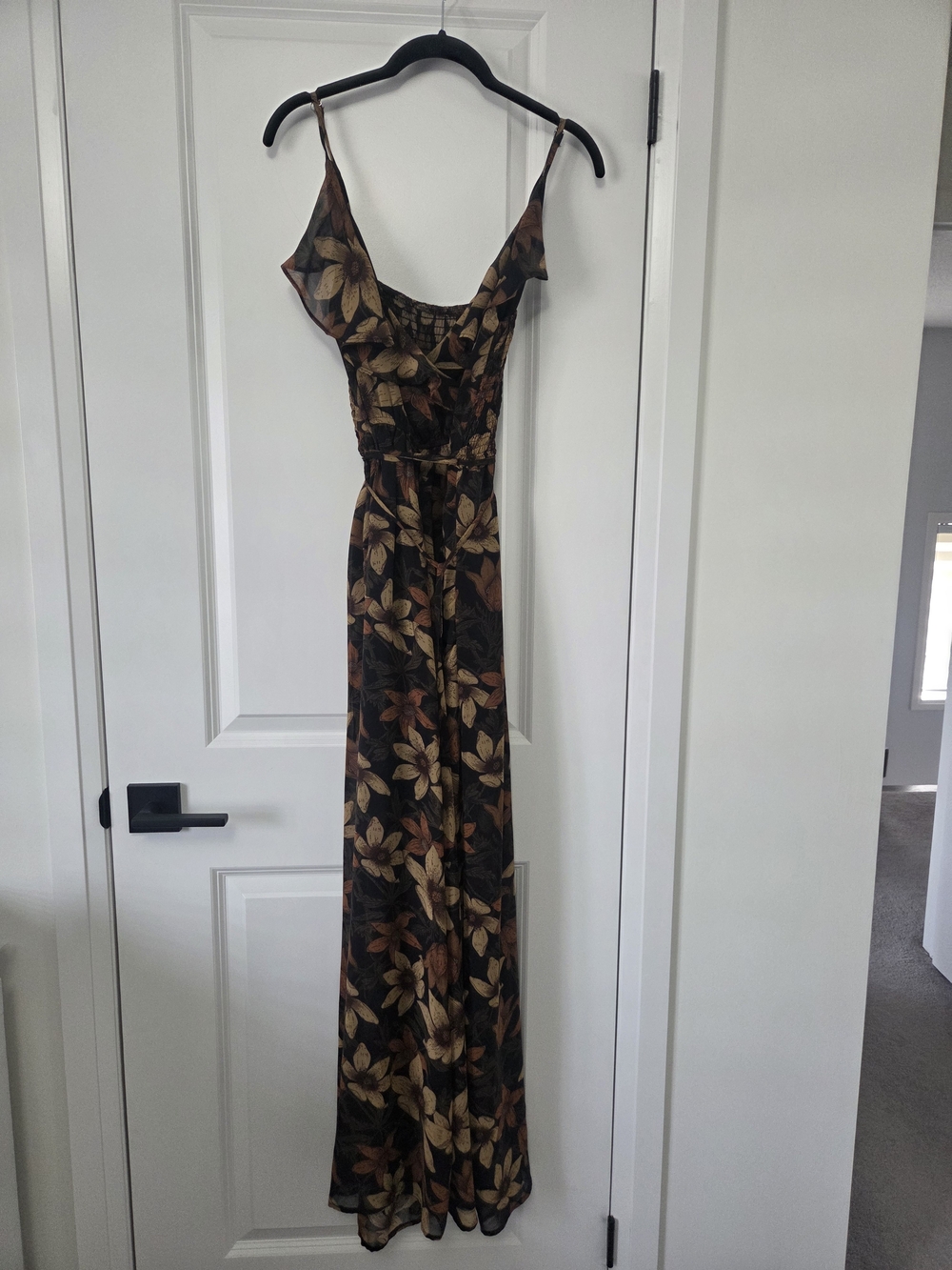 Spaghetti Strap Floral Maxi Romper in Brown